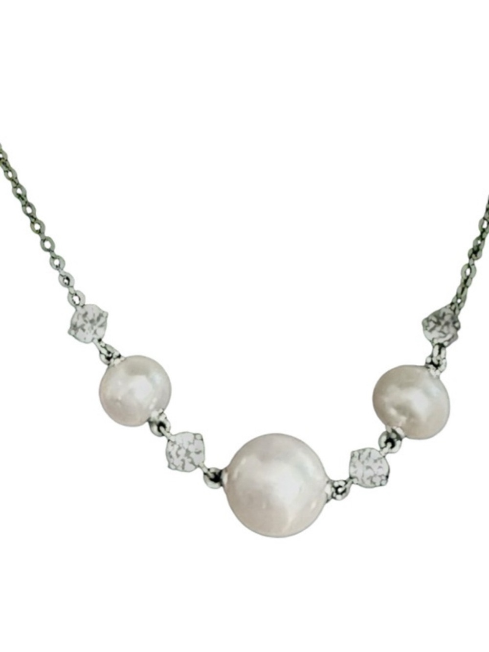 NEW Pearl Necklace Crystal Accents Sterling Silver Chain